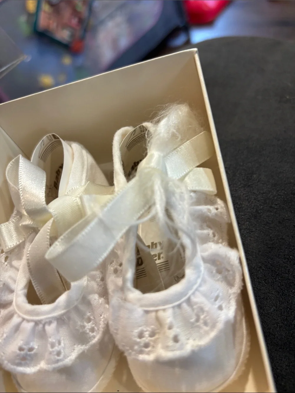 vintage Baby Deer White Crib Shoes with Lace Trim